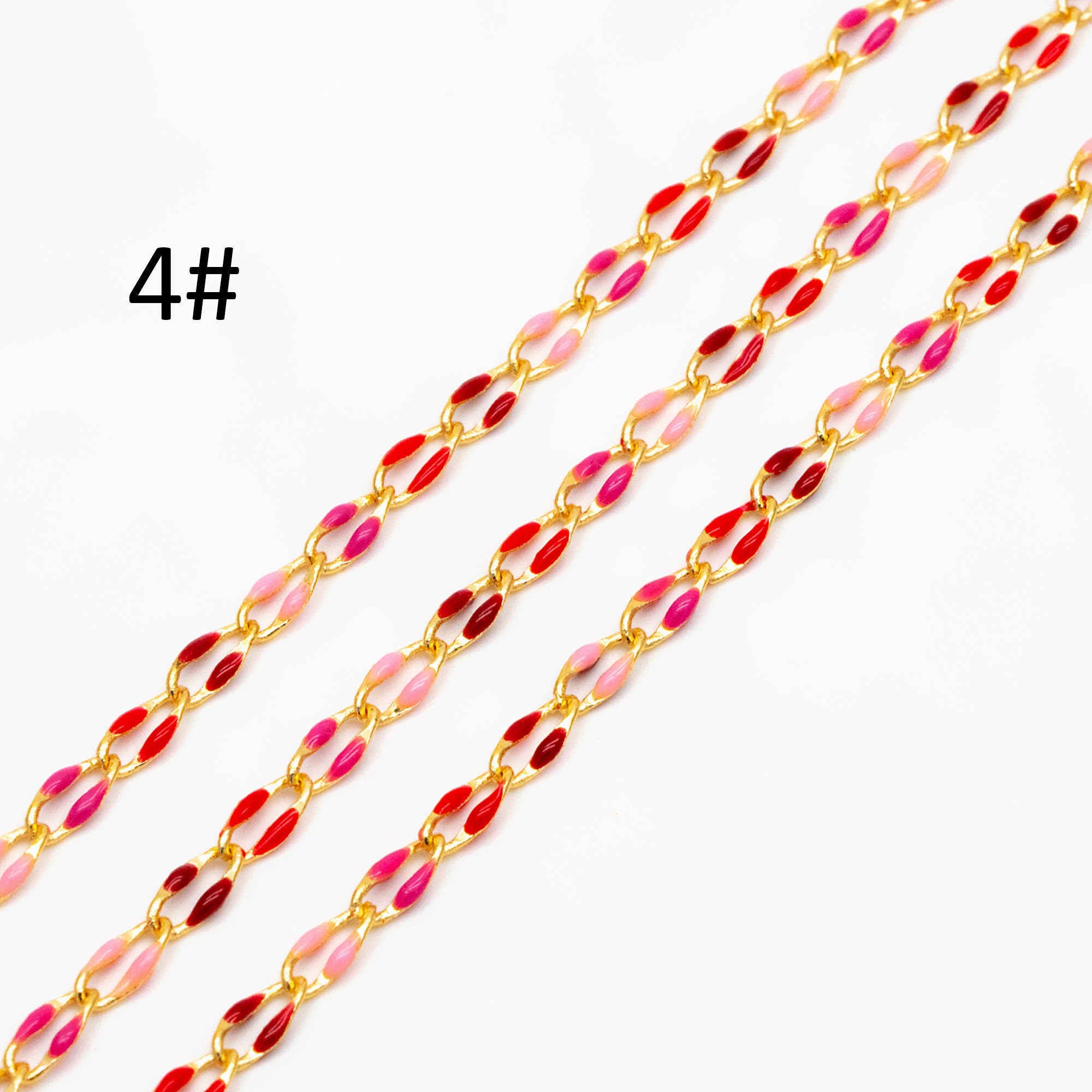 Mix Color Enamel Curb Chains 3mm, Real Gold Plated Brass, DIY Jewelry Findings (#LK-606)/ 1 Meter=3.3 ft